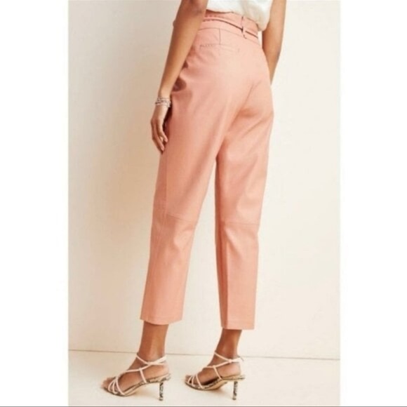Anthropologie Blank NYC Chelsea Faux Leather Cropped Belted Pants in Peach 29 NW - Picture 2 of 9